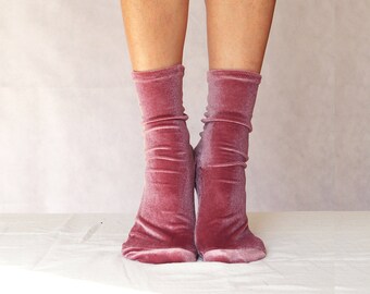 Mauve Velvet Socks. Handmade Women's Socks. Homemade Socks