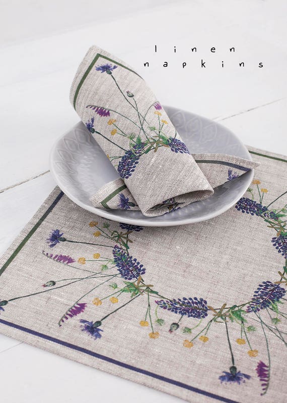 Linen napkins lupines pattern Wedding napkins Cocktail