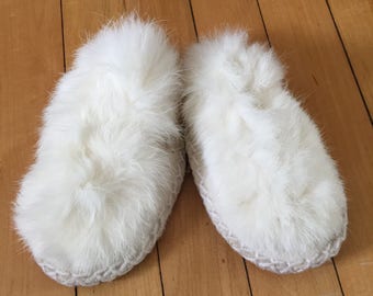 Vintage 1970s Children's White Fur Moccasins Slippers Shoes!