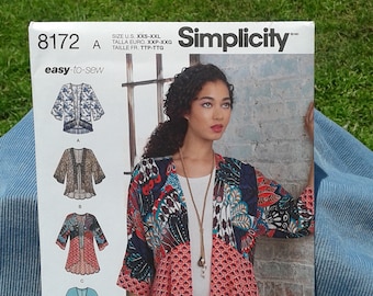 Misses Kimono Style Jacket with Length, Fabric & Trim Variations - High-Low Top-Simplicity Easy-to-Sew Sewing Pattern 8172 - Sizes XXS - XXL