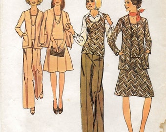 A Flared A-Line Elastic Waist Skirt & Straight Leg Pants, Sleeveless Top and Cardigan Pattern for Women: Uncut - Size 10 • Simplicity 6609