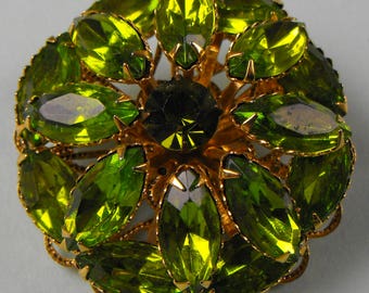Lime Green Prong Set Navettes Flower Brooch