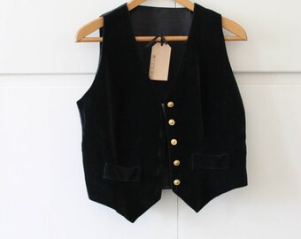 Vintage 1980s 1990s Black Velvet Waistcoat M 10 12 14