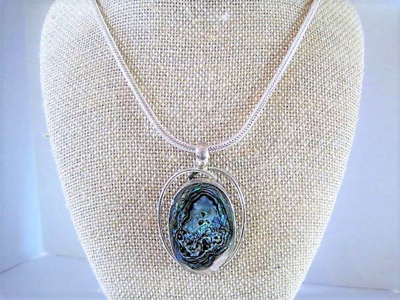 Sterling Silver Necklace, Abalone Mexico Pendant, Sterling Made In Italy Chain, 925 Mexico Pendant
