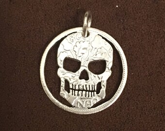 Silver Sixpence Skull Pendant