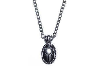 Scarab necklace in oxidized sterling silver