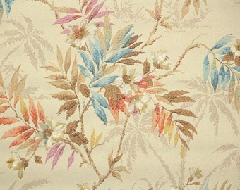 1920s Vintage Wallpaper by the Yard - Antique Floral Botanical Wallpaper with Bright Orange Brown and Blue Leaves