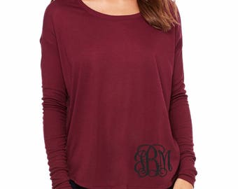 Monogrammed Shirt - Monogram Shirt - Flowy Shirt - Long Sleeve Shirt - Fall Shirt - Long Sleeve Monogrammed Shirt - T-shirt - Women's Tee