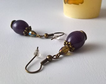 oval beads opaque purple earrings