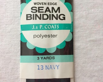 Vintage New Navy Blue Woven Edge Seam Binding Trim 1/2" wide x 3 yards long by Coats 100% Polyester