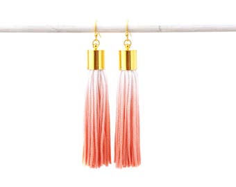 Hand dyed ombre peach tassel earrings for bridesmaids, light pink blush bridal jewelry for boho wedding, peach bridal jewelry / PEARL