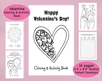 Valentine Coloring Book & Activity Book, Valentine's Day Coloring Pages, Kid's Valentines, Printable Valentine, Printable Coloring Book