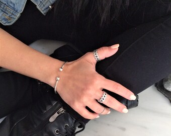 Silver open chain ring, womens chain ring, curb ring, stacking adjustable ring, thick chain link ring, unisex chain ring, valentines gift