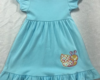 2t blue ruffle dress with snail applique