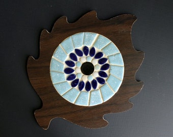 Vintage Danish Modern Wood and Mosaic Tile Trivet