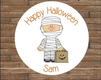 Personalized Halloween Stickers Mummy Stickers Mummy Favor Tags Halloween Treat Bag Tags Kids Halloween