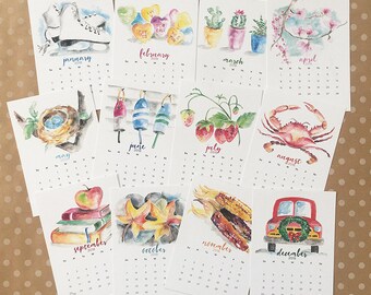 2018 watercolor calendar card set