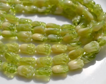 Olivine and Ivory Tulip Beads 25