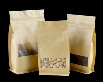 10 * 20 + 6cm 100pcs Octopus bag opening window kraft paper bag dried fruit food bag scrub kraft paper self - styled bag self - reliance bag