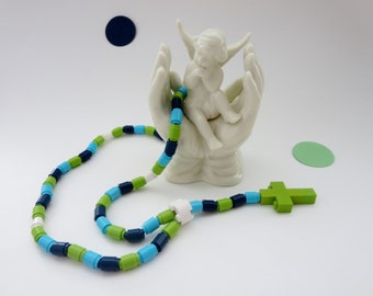 Catholic Rosary - Lego® Rosary Lime green, Aqua, Dark Blue and White Rosary Made of Lego® Bricks - First Communion Gift - Ready to ship