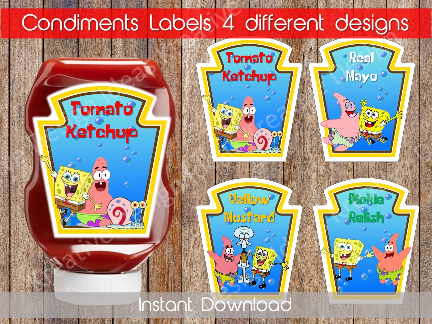 Spongebob Condiments Labels Printable Spongebob Birthday Theme