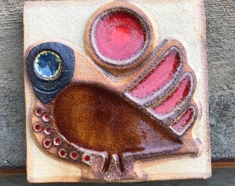 Söholm Denmark Danish pottery bird stoneware ceramic tile plaque 60s 70s