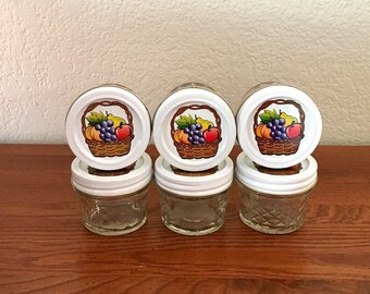 6 Ball Quilted Crystal Jelly Jars / 4 ounce Canning Jars / Jam Jars / Quilted Jelly Jars / Relish Jars / White Bands Decorative Lids