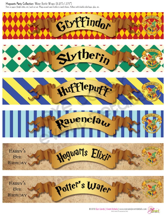 Harry Potter Inspired Hogwarts PRINTABLE Water Bottle Labels