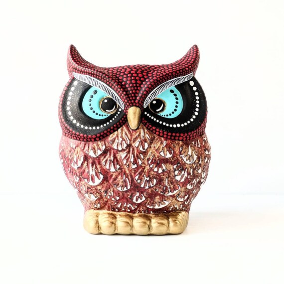 OWL red and goldHand painted Owl coin Bank Piggy Bank Owly Red owl bank Can be Personalized