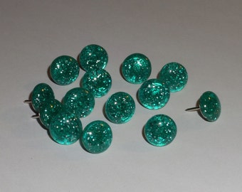Handmade Decorative Thumb Tacks, Push Pins, Teal Sparkle Glitter Blue, Office School Home Decor, Memory Cork Bulletin Board