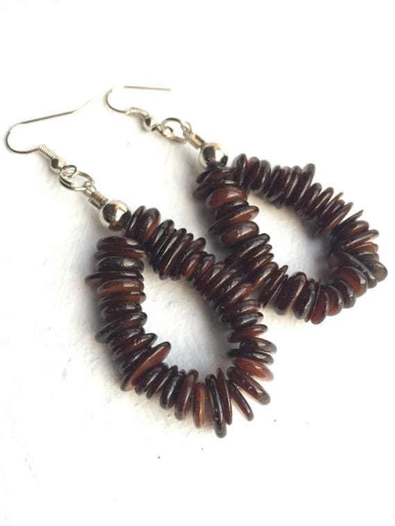 Brown hoop beaded earrings Brown hoop earrings