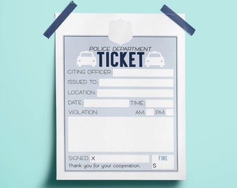 Kids Police Tickets Printable | Pretend Play | Kids Activity | Police Party Printables | Police Party Favors | Homeschool | Police Officer