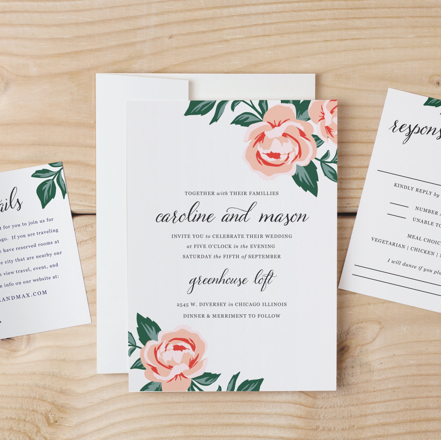 DIY Wedding Invitation Template Colorful Floral Word or