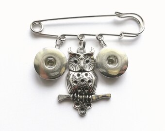 OWL Snap button jewelry safety pin brooch