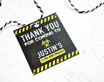PDF Printable Zombie Laser Tag Hazard Favor Thank you tags