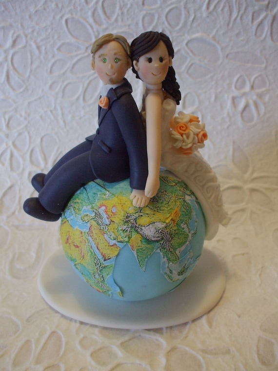 Custom bride and groom travel  wedding  cake  topper 