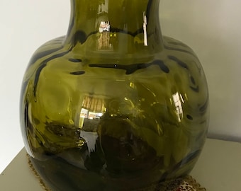 Heavy Green Glass Textured Vase 12.5" Tall