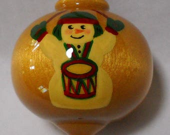 Snowman Ornament, Christmas Decoration, Drummer Boy Christmas Ornament, Hand Painted Wood Ornament, WBO-37