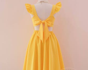 yellow bridesmaid dress women Yellow prom dress yellow party dress vintage dress yellow tea dress wedding guest dress bridal shower dress OS