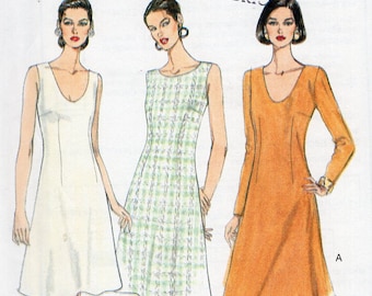 Free Us Ship Sewing Pattern Vogue Woman 9217 Retro 1990s 90's Easy Option Dress Neck Sleeve Variations Size 6 8 10 Bust 30.5 31.5 32.5 Uncut