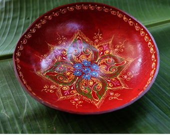 Coconut Bowl Hand Painted Classic Oriental Decorative Multipurpose Handmade Coconut Shell Handcraft Bowl (PC 49)