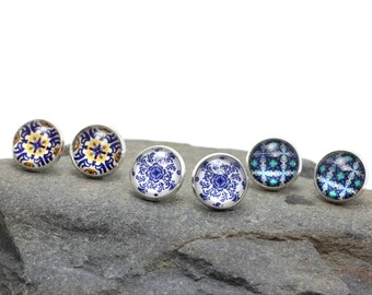 Stud portuguese earrings, everyday colorful earrings, small tile earrings, ear studs, glass casual earrings, Portugal gift for women
