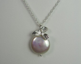 Pearl Bridesmaid Necklace Coin Pearl Necklace Bridesmaid Jewelry Pearl Wedding Jewelry Bridal Necklace Orchid Bridal Jewelry Bridesmaid Gift