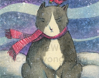 Original ACEO Drawing and Painting -- Grumpy Winter