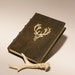 Hunter Diary, Leather Journal for Hunters, Brown Medieval Sketchbook, Blank Note Book, Embossed Leather Deer Head, Hand Painted Gilded Cover
