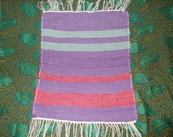 Vintage rag rug Swedish Hand Woven tapestry Handmade table runner or rug 60s