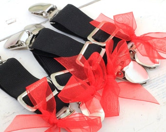 THIGH HIGH sock GARTERS - crocodile clips - onto shorts or knickers - pretty little bows - black garters - Gothic - sock suspenders red hot