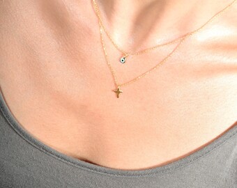 Double chain Necklace - silver K18 gold plated necklace - Dainty necklace - Minimal necklace - Minimal jewelry - Everyday necklace