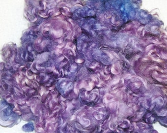 Hand Dyed Cotswold Wool Locks, Locks for Spinning, Felting Fiber, Wool Doll Hair in Shades of Lilac and Periwinkle dark to light 1 oz.