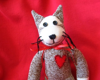 Sock Monkey Kitty Cat Stuffed Animal Doll - Rockford Red Heel Socks